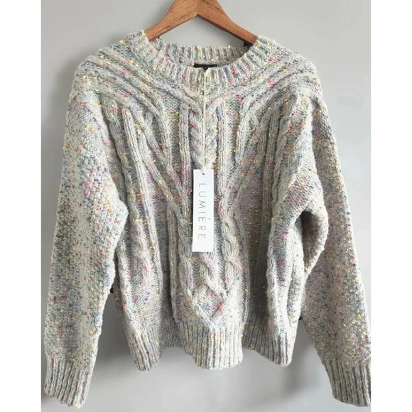 Lumiere Sweater Women's Large Gray Speckled Multicolor Cable Cozy Knit NWT - Picture 1 of 12